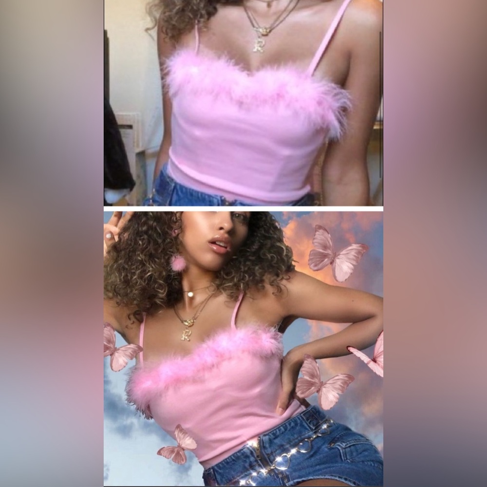 Sugar Thrillz Dream Fantasy Marabou Tank Crop Top by Dolls Kill Pink Size M